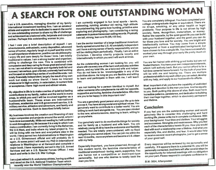 A SEARCH FOR ONE OUTSTANDING WOMAN